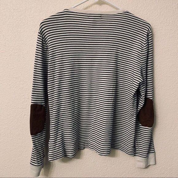 Lauren Ralph Lauren Black & White Stripe Long Sleeved Top Suede Patch’s size XL - Picture 2 of 6